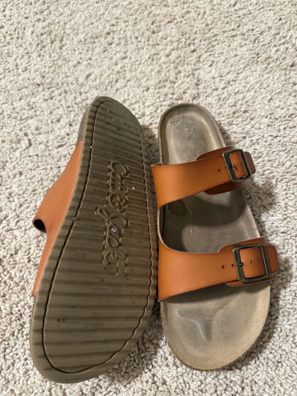 Cat & Jack Tan Double Buckle Slide Sandals